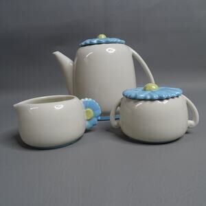 Vintage Abingdon USA Blue Daisy Teapot Cream Sugar